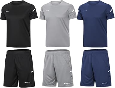 BUYJYA Men's 3-Piece Athletic Shorts & Shirt Set – Moisture-Wicking Workout Gear for Gym, Running, Sports & Training – S to 3XL