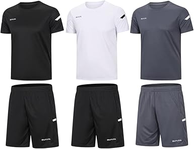 BUYJYA Men's 3-Piece Athletic Shorts & Shirt Set – Moisture-Wicking Workout Gear for Gym, Running, Sports & Training – S to 3XL