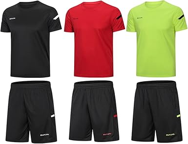 BUYJYA Men's 3-Piece Athletic Shorts & Shirt Set – Moisture-Wicking Workout Gear for Gym, Running, Sports & Training – S to 3XL