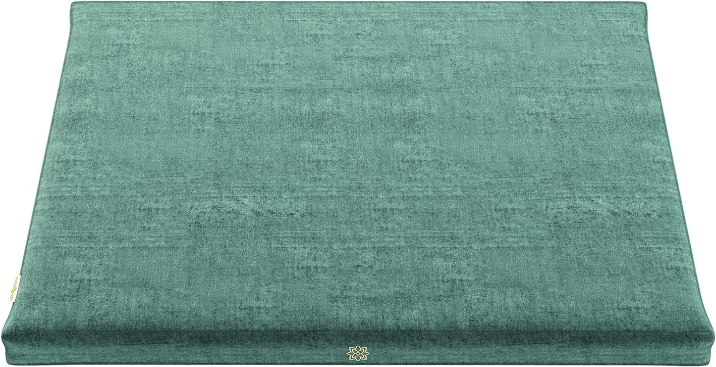 Velvet Zabuton Meditation Mat - Luxurious Meditation Cushion Pillow with 100% Cotton Filling - Enjoy Better Posture and Greater Comfort for Zafu or Bench (Emerald Green)