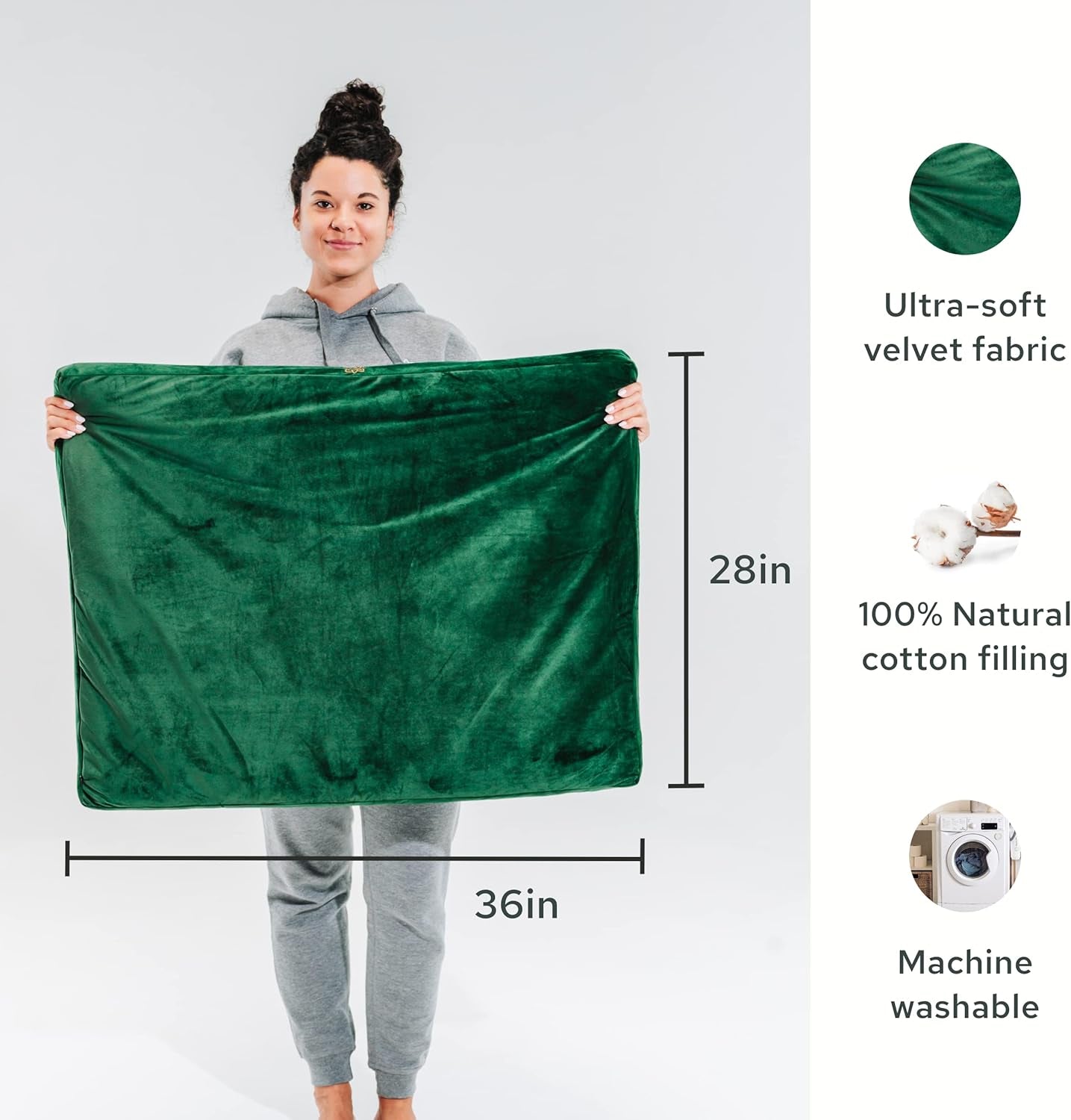 Velvet Zabuton Meditation Mat - Luxurious Meditation Cushion Pillow with 100% Cotton Filling - Enjoy Better Posture and Greater Comfort for Zafu or Bench (Emerald Green)