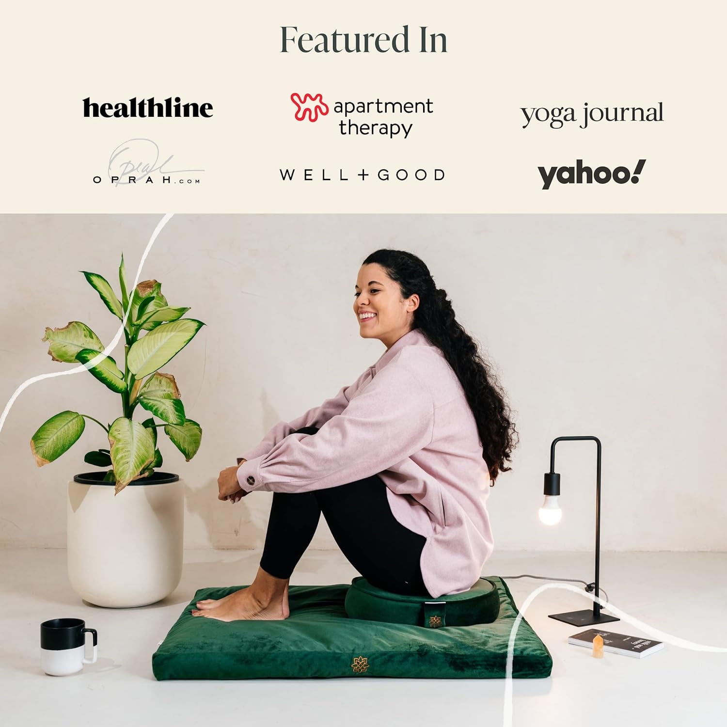 Velvet Zabuton Meditation Mat - Luxurious Meditation Cushion Pillow with 100% Cotton Filling - Enjoy Better Posture and Greater Comfort for Zafu or Bench (Emerald Green)