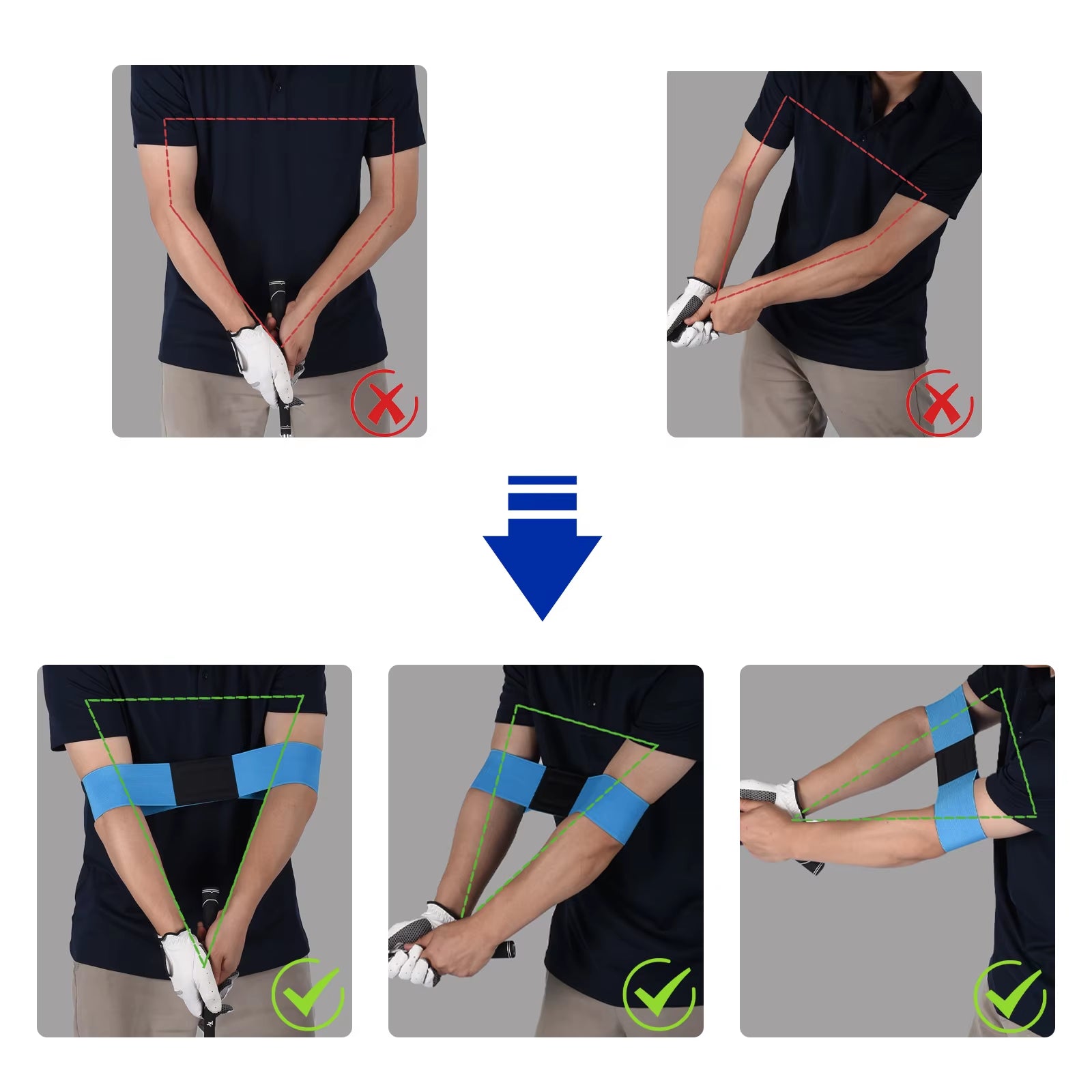 1PC Professional Golf Swing Trainer Arm Band Elastic Golf Swing Corrector for Men & Women Posture Aid for Beginners
