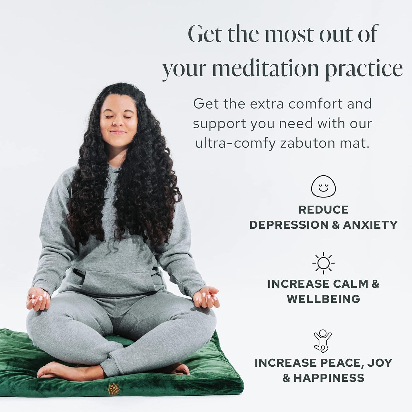 Velvet Zabuton Meditation Mat - Luxurious Meditation Cushion Pillow with 100% Cotton Filling - Enjoy Better Posture and Greater Comfort for Zafu or Bench (Emerald Green)