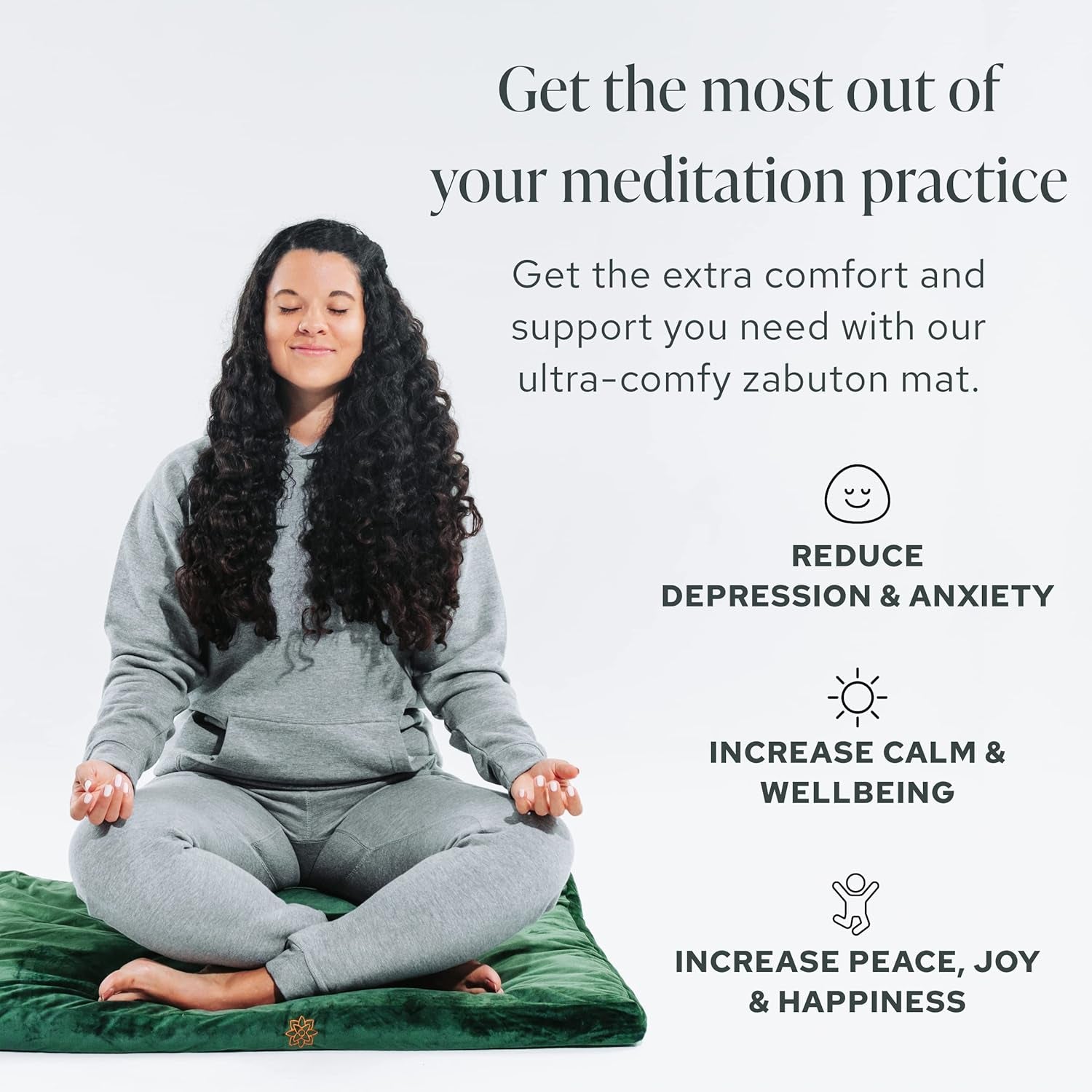Velvet Zabuton Meditation Mat - Luxurious Meditation Cushion Pillow with 100% Cotton Filling - Enjoy Better Posture and Greater Comfort for Zafu or Bench (Emerald Green)
